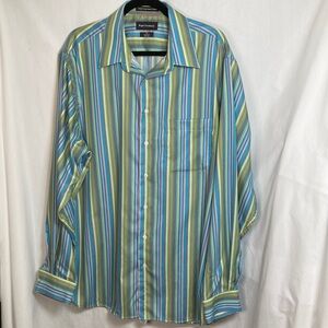 Paul Fredrick Men's Vibrant Striped Button Down Dapper Business Derby Sz XLT